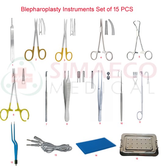 Blepharoplasty Instruments Set of 15 PCS 