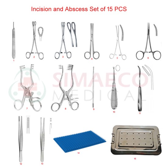 Incision and Abscess instruments Set of 15 PCS 