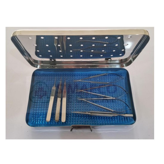 Micro Surgery Instruments SET With Silicon matt & Sterilization Box 