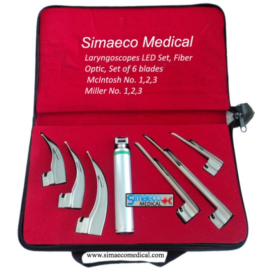Fiber Optic McIntosh & Miller Laryngoscope Set of 6 Blades
