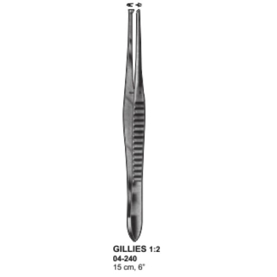 Gillies Forcep 15cm, 1x2 Teeth