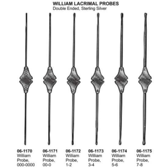 William Lacrimal Probes Double Ended, Sterling Silver Set