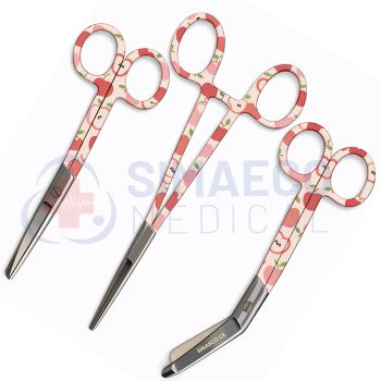 Apple-themed Nursing Scissors Set of 3 - Bandage, Artery Forceps & Scissors 