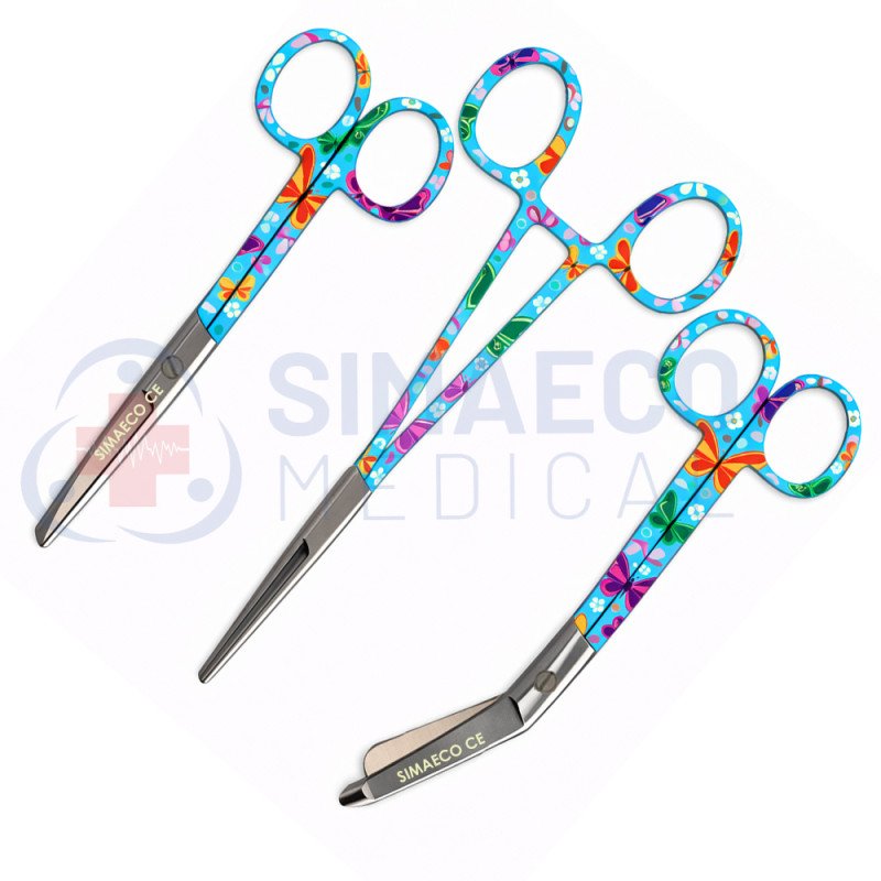 Butterfly pattern Nursing Scissors Set of 3 - Bandage, Artery Forceps & Scissors 