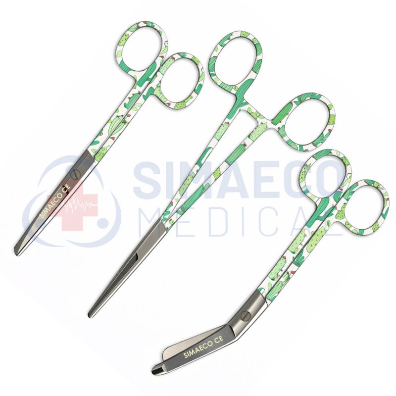 Cactus pattern Nursing Scissors Set of 3 - Bandage, Artery Forceps & Scissors 