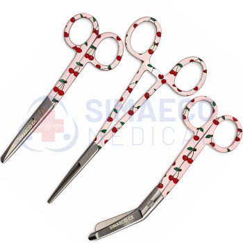 Cherry-themed  Nursing Scissors Set of 3 - Bandage, Artery Forceps & Scissors 