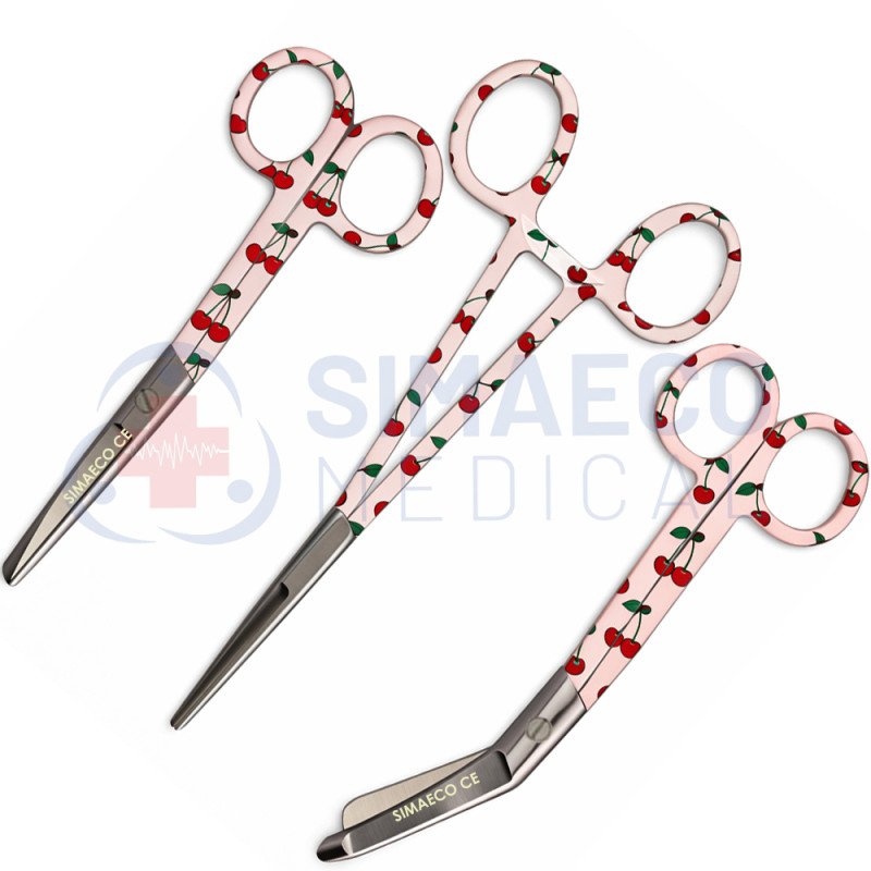Cherry-themed Nursing Scissors Set of 3 - Bandage, Artery Forceps & Scissors Cherry-themed Nursing Scissors Set of 3 - Bandage, Artery Forceps & Scissors
