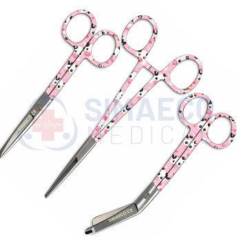 Nursing Scissor Set of 3 Cow-themed medical scissors -Artery forceps 6", Nursing scissor 5", Bandage scissor 5.5"