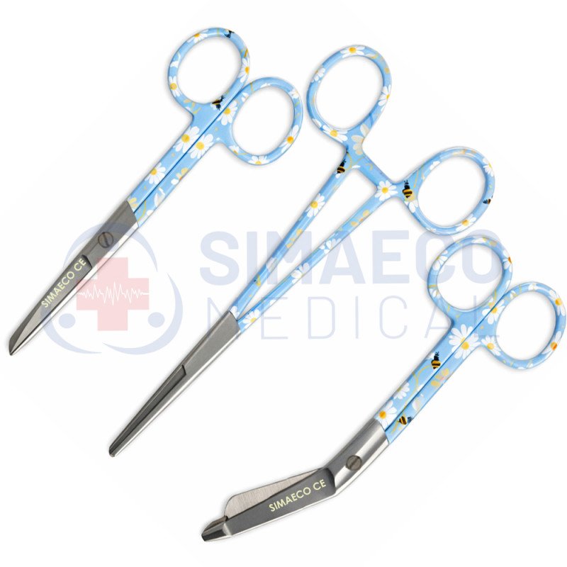 Nursing Scissor Set of 3 Daisy Bee Fresh -Artery forceps 6", Nursing scissor 5", Bandage scissor 5.5" Nursing Scissor Set of 3 Daisy Bee Fresh -Artery forceps 6", Nursing scissor 5", Bandage scissor 5.5"
