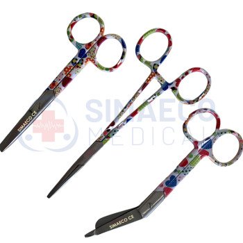 Nursing Scissor Set of 3 Dotty Delight heart -Artery forceps 6", Nursing scissor 5", Bandage scissor 5.5"