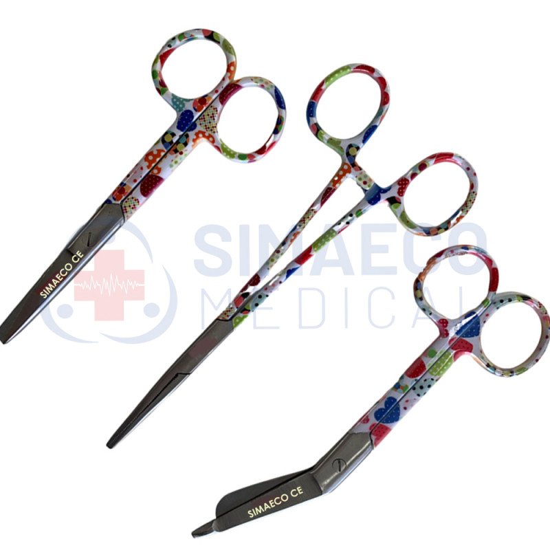 Nursing Scissor Set of 3 Dotty Delight heart -Artery forceps 6", Nursing scissor 5", Bandage scissor 5.5" Nursing Scissor Set of 3 Dotty Delight heart -Artery forceps 6", Nursing scissor 5", Bandage scissor 5.5"