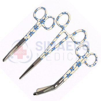 Nursing Scissor Set of 3 Floral-patterned medical scissors -Artery forceps 6", Nursing scissor 5", Bandage scissor 5.5"