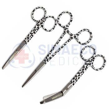 Nursing Scissor Set of 3 Leopard Spots -Artery forceps 6", Nursing scissor 5", Bandage scissor 5.5"
