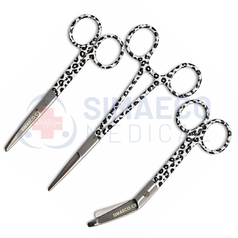 Nursing Scissor Set of 3 Leopard Spots -Artery forceps 6", Nursing scissor 5", Bandage scissor 5.5"