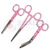 Nursing Scissor Set of 3 Pink Hearts Delight -Artery forceps 6", Nursing scissor 5", Bandage scissor 5.5"
