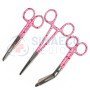 Nursing Scissor Set of 3 Pink Hearts Delight -Artery forceps 6", Nursing scissor 5", Bandage scissor 5.5"