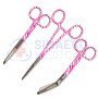 Nursing Scissor Set of 3 Pink zebra pattern -Artery forceps 6", Nursing scissor 5", Bandage scissor 5.5"