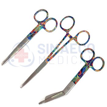 Nursing Scissor Set of 3 Psychedelic Swirl -Artery forceps 6", Nursing scissor 5", Bandage scissor 5.5"