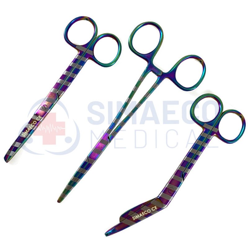 Nursing Scissor Set of 3 Rainbow Stripes-Artery forceps 6", Nursing scissor 5", Bandage scissor 5.5" Nursing Scissor Set of 3 Rainbow Stripes-Artery forceps 6", Nursing scissor 5", Bandage scissor 5.5"