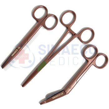 Nursing Scissor Set of 3 Rose Gold Elegance -Artery forceps 6", Nursing scissor 5", Bandage scissor 5.5"