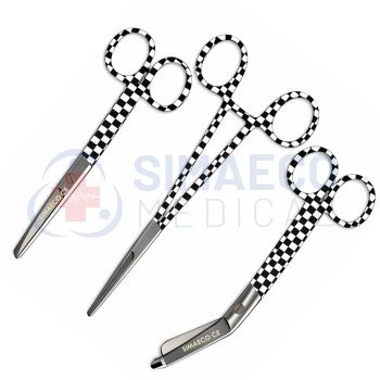 checkerboard pattern Nursing Scissors Set of 3 - Bandage, Artery Forceps & Scissors 