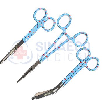 Nursing Scissor Set of 3 decorated pattern medical -Artery forceps 6", Nursing scissor 5", Bandage scissor 5.5"