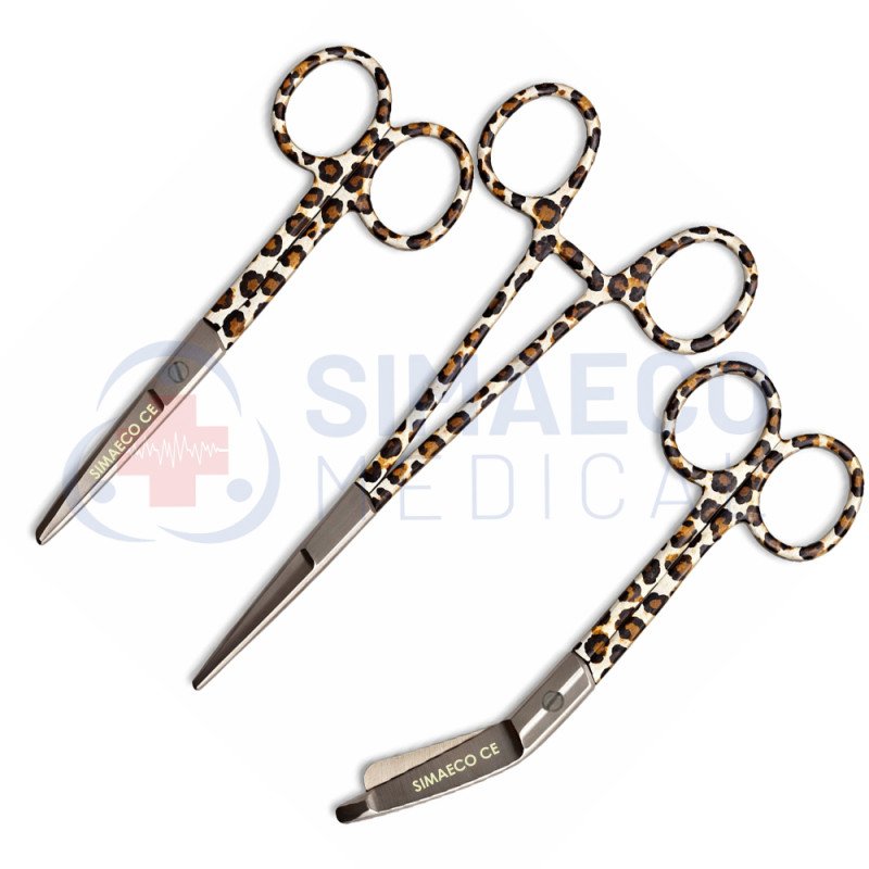Nursing Scissor Set of 3 leopard -Artery forceps 6", Nursing scissor 5", Bandage scissor 5.5"