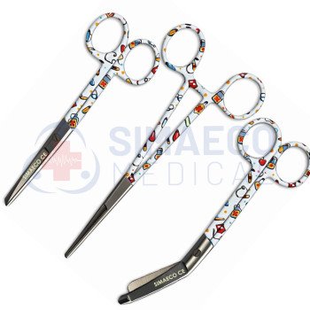 Nursing Scissor Set of 3 medical patterned -Artery forceps 6", Nursing scissor 5", Bandage scissor 5.5"