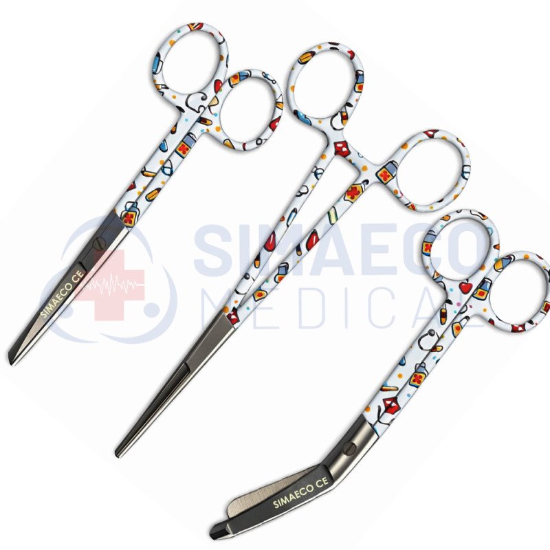 Nursing Scissor Set of 3 medical patterned -Artery forceps 6", Nursing scissor 5", Bandage scissor 5.5"